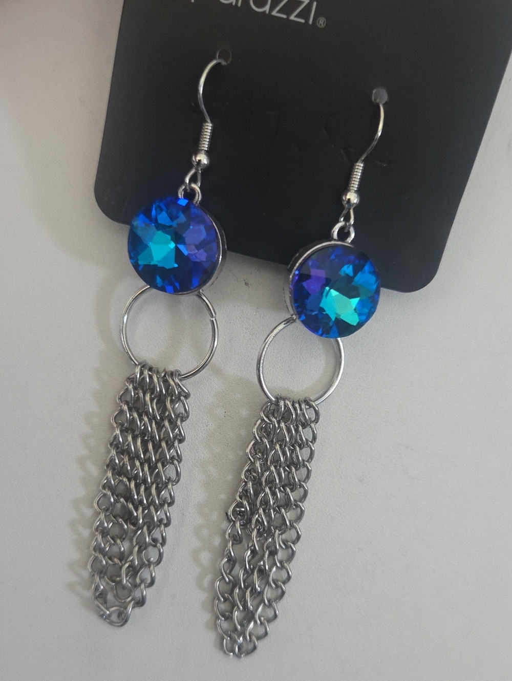 Paparazzi Blue Gem Chain Earrings NWT